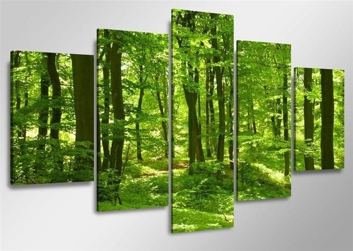 Schilderij - Bos, Groen, 160X80cm, 5luik Schilderij - Bos, Groen, 160X80cm, 5luik