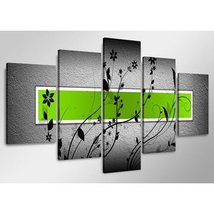Schilderij - Abstract, Groen/Grijs, 160X80cm, 5luik Schilderij - Abstract, Groen/Grijs, 160X80cm, 5luik