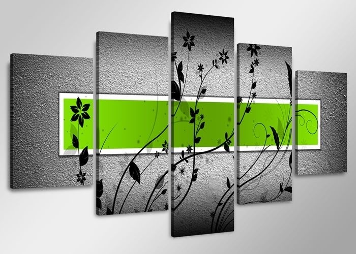 Schilderij - Abstract, Groen/Grijs, 160X80cm, 5luik Schilderij - Abstract, Groen/Grijs, 160X80cm, 5luik