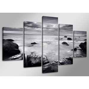 Schilderij - Zee, Zwart/Wit, 160X80cm, 5luik Schilderij - Zee, Zwart/Wit, 160X80cm, 5luik
