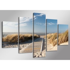 Schilderij - Uitzicht op Noordzee, Blauw/Beige, 160X80cm, 5luik Schilderij - Uitzicht op Noordzee, Blauw/Beige, 160X80cm, 5luik