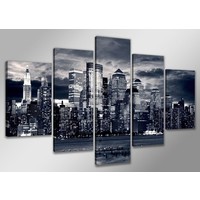 Schilderij - Skyline van New York. Grijs,  160X80cm, 5luik