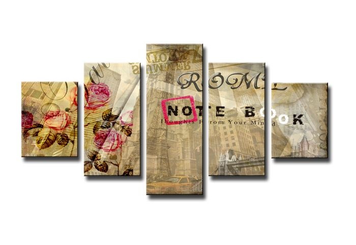 Schilderij - Notebook, Collage, Beige, 160X80cm, 5luik afbeelding