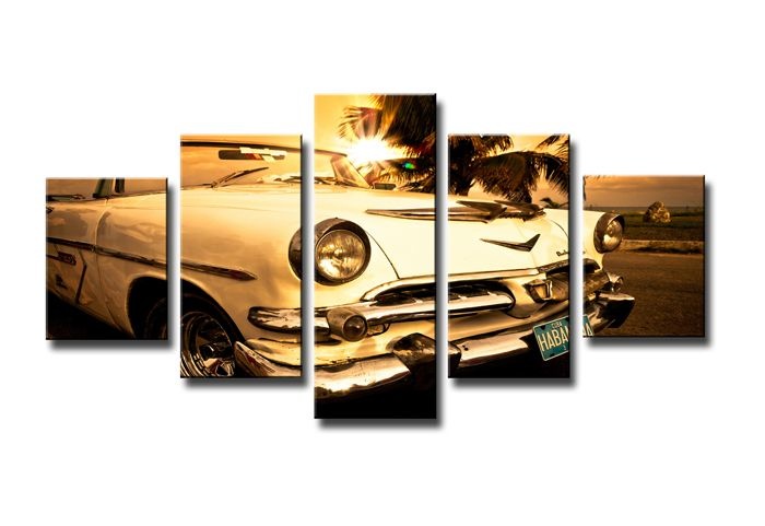 Schilderij - Oldtimer Cadillac, Bruin, 160X80cm, 5luik afbeelding