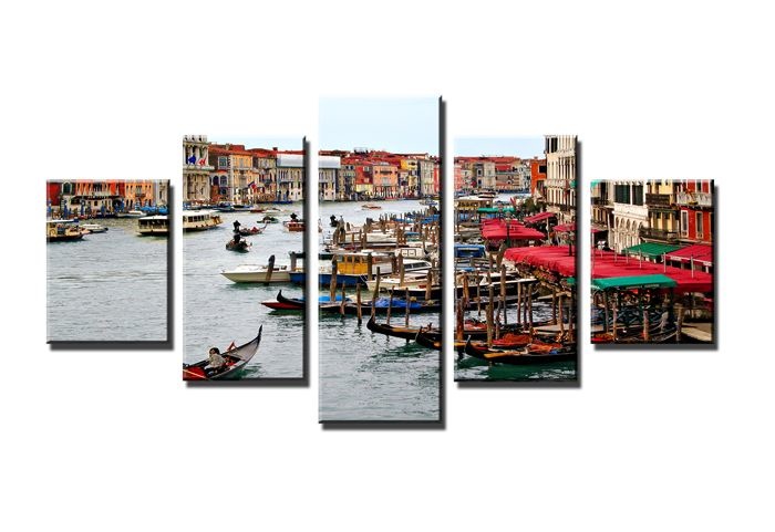 Schilderij - Gondels, 160X80cm, 5luik afbeelding