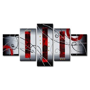 Schilderij - Abstract, Rood/Zilver, 160X80cm, 5luik Schilderij - Abstract, Rood/Zilver, 160X80cm, 5luik