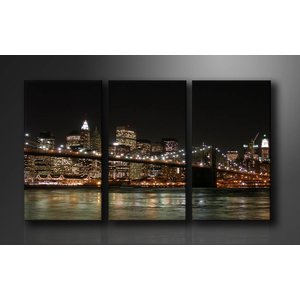 Schilderij - Lichten van New York, Zwart/Bruin, 160X90cm, 3luik