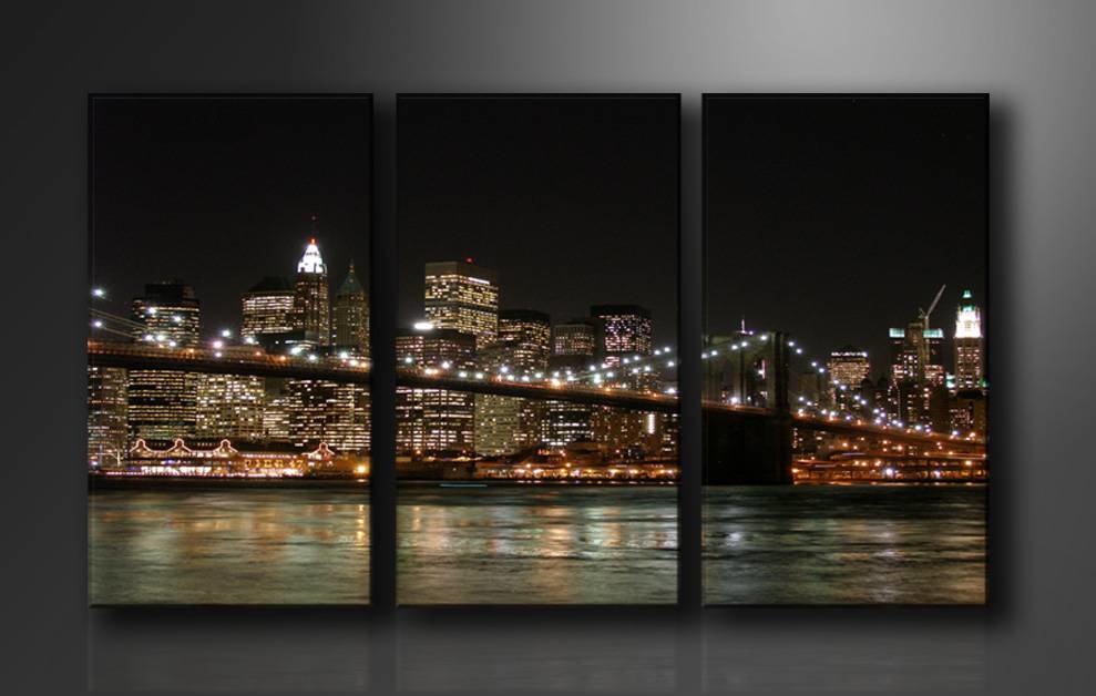 Schilderij - Lichten van New York, Zwart/Bruin, 160X90cm, 3luik afbeelding