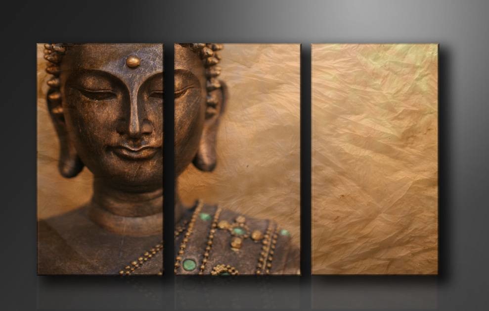 Schilderij - Boeddha, Bruin, 160X90cm, 3luik afbeelding