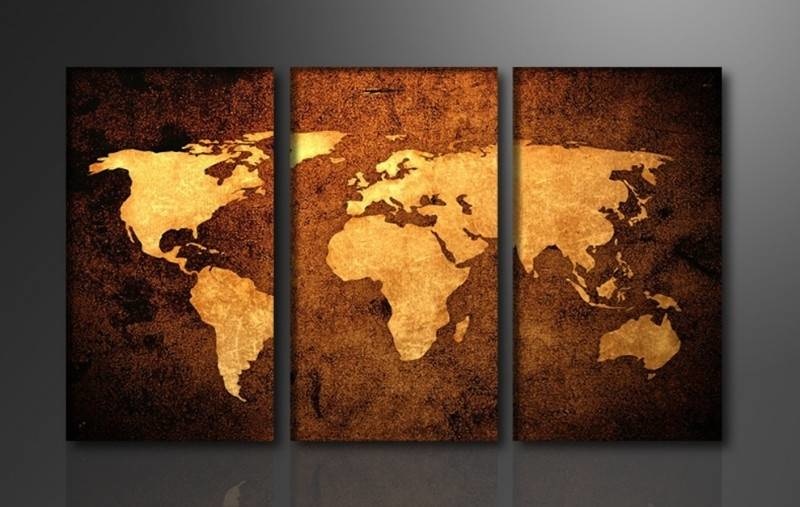 Schilderij - Wereldkaart, 160X90cm, 3luik afbeelding