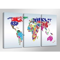 Schilderij - Wereldkaart Landnamen, Multi-Colored, 160X90cm, 3luik