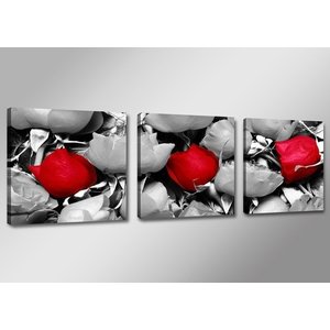Schilderij - Roos, Rood/Grijs, 150X50cm, 3luik Schilderij - Roos, Rood/Grijs, 150X50cm, 3luik
