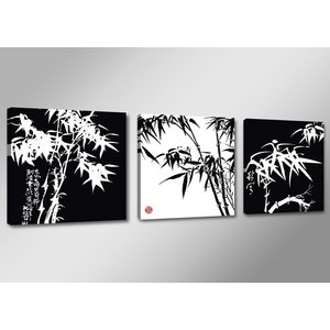 Schilderij - Bamboe, Zwart/Wit, 150X50cm, 3luik