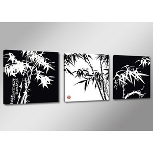 Schilderij - Bamboe, Zwart/Wit, 150X50cm, 3luik Schilderij - Bamboe, Zwart/Wit, 150X50cm, 3luik