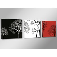 Schilderij - Boom, Zwart-Wit/Rood, 150X50cm, 3luik