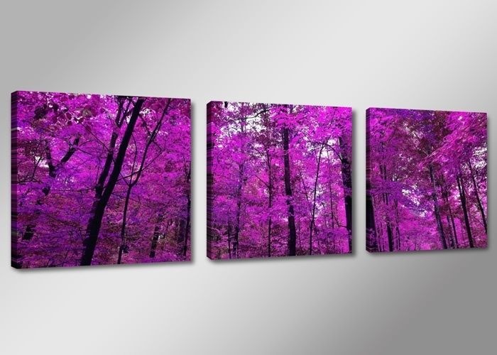 Schilderij - Boom, Paars, 150X50cm, 3luik afbeelding