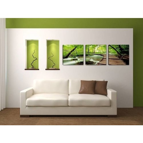 Schilderij - Natuur, Groen, 150X50, 3luik
