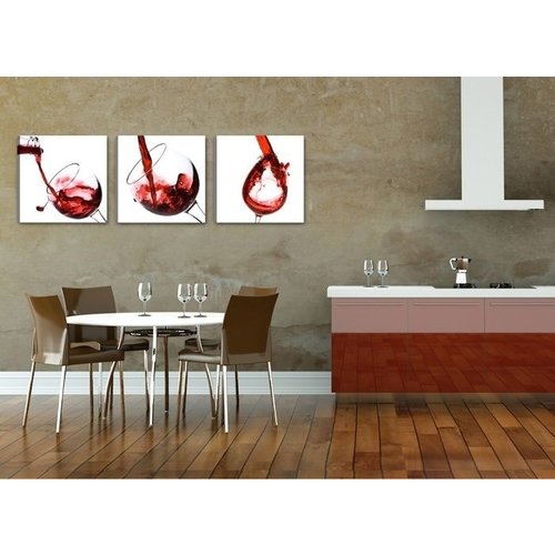 Schilderij - Rode Wijn, Rood/Wit, 150X50cm, 3luik