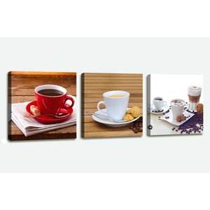 Schilderij - Koffie Cafe, Bruin, 150X50cm, 3luik