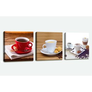 Schilderij - Koffie Cafe, Bruin, 150X50cm, 3luik Schilderij - Koffie Cafe, Bruin, 150X50cm, 3luik