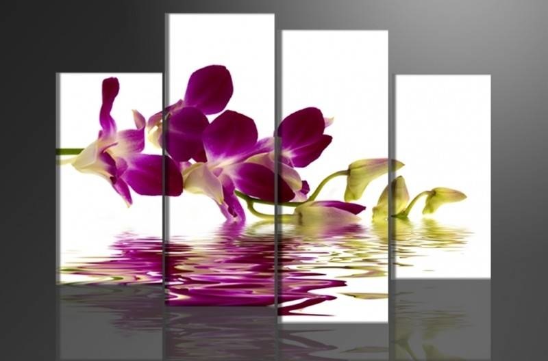 Schilderij - Orchidee, Paars/Wit, 130X80cm, 4luik afbeelding