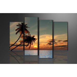 Schilderij - palmbomen in het paradijs, Oranje, 130X80cm, 4luik