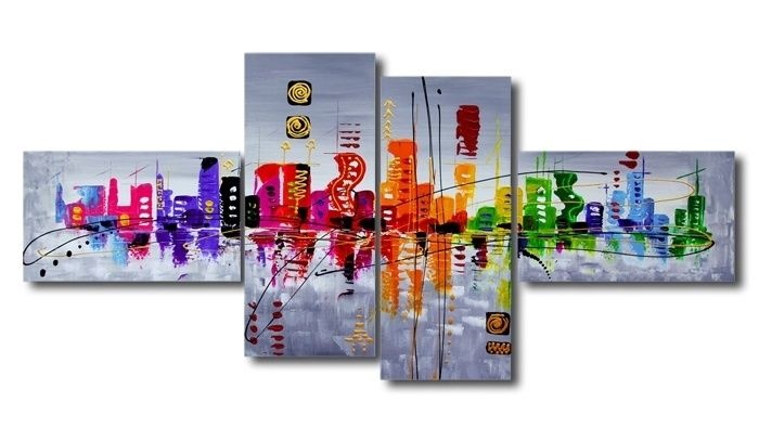 Schilderij - Abstract Skyline, Multi-gekleurd, 160X70cm, 4luik afbeelding