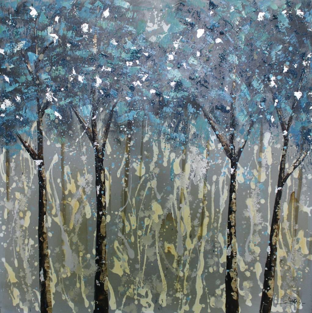 Schilderij -Handgeschilderd- Bos 100x100cm afbeelding