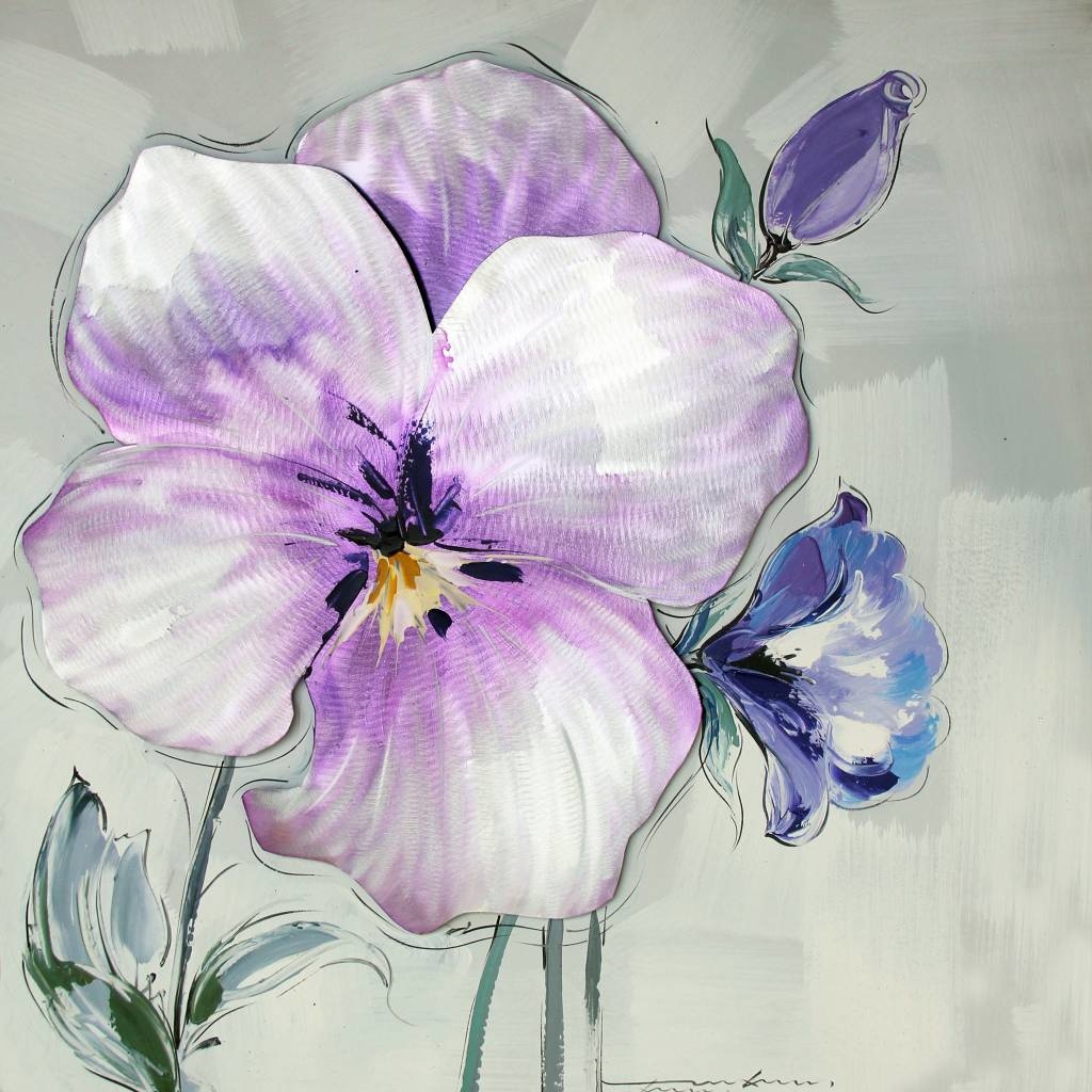 Schilderij -Handgeschilderd - Viooltje 100x100cm afbeelding