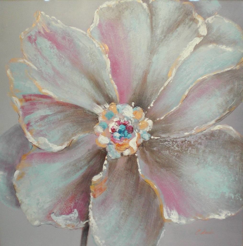 Schilderij -Handgeschilderd - Bloem 100x100cm afbeelding