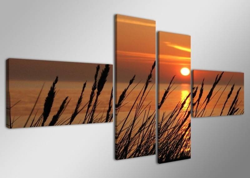 Schilderij - Duinen/Sunset, Oranje, 160X70cm, 4luik afbeelding