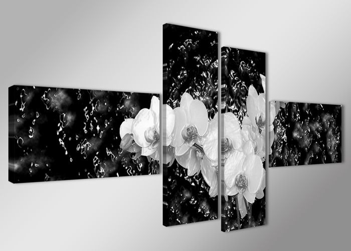 Schilderij - Orchidee, Zwart-Wit, 160X70cm, 4luik afbeelding