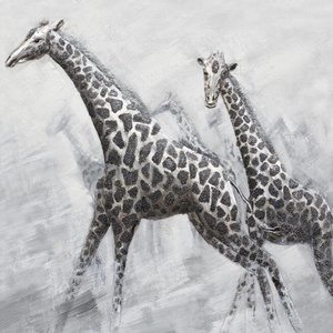 Schilderij -Handgeschilderd - Giraffen - zwart wit 100x100cm Schilderij -Handgeschilderd - Giraffen - zwart wit 100x100cm