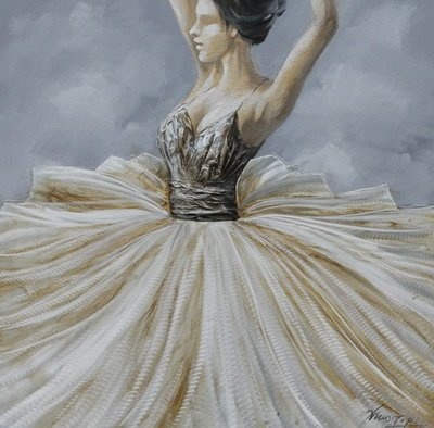 Schilderij -Handgeschilderd - Ballerina 100x100cm afbeelding