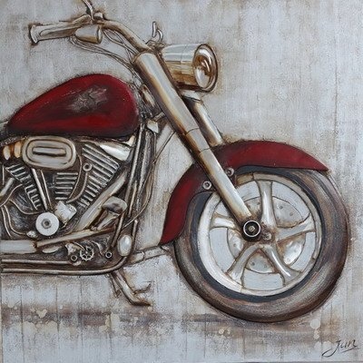 Schilderij -Handgeschilderd - Rode Motor 100x100cm afbeelding