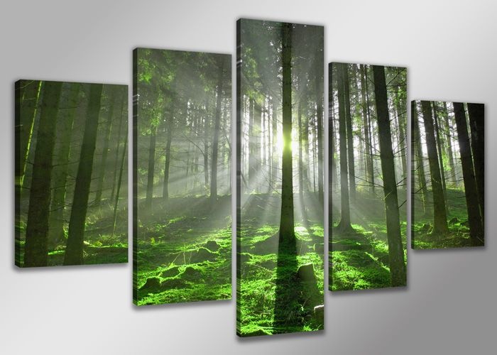 Schilderij - Bos XXL, Groen, 200X100cm, 5luik afbeelding
