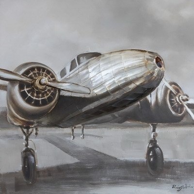 Schilderij -Handgeschilderd - Vliegtuig retro - 100x100cm