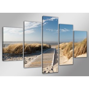 Schilderij - Noordzee XXL, Blauw/Beige, 200X100cm, 5luik Schilderij - Noordzee XXL, Blauw/Beige, 200X100cm, 5luik