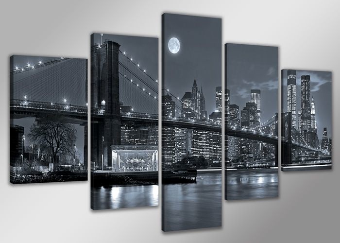 Schilderij - USA New York, Zwart-Wit, 200X100cm, 5luik afbeelding