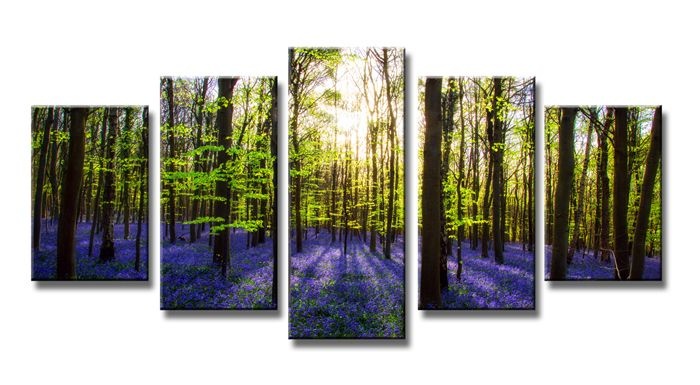 Schilderij - Lavendel Bomen, Paars/Groen, 200X100cm, 5luik afbeelding