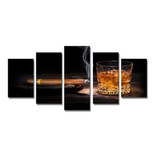 Schilderij - Whiskey en Sigaar, Zwart/Bruin, 200X100cm, 5luik Schilderij - Whiskey en Sigaar, Zwart/Bruin, 200X100cm, 5luik