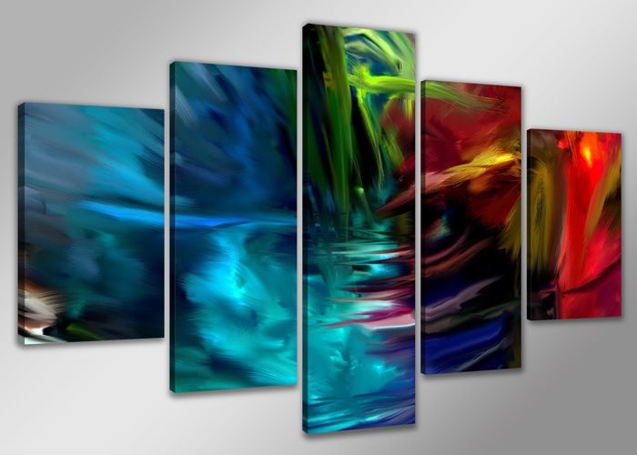 Schilderij - Abstracte Kleuren, Multi-gekleurd, 200X100cm, 5luik afbeelding