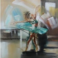 Schilderij -Handgeschilderd - Ballerina  in beweging - multikleur -  100x100cm