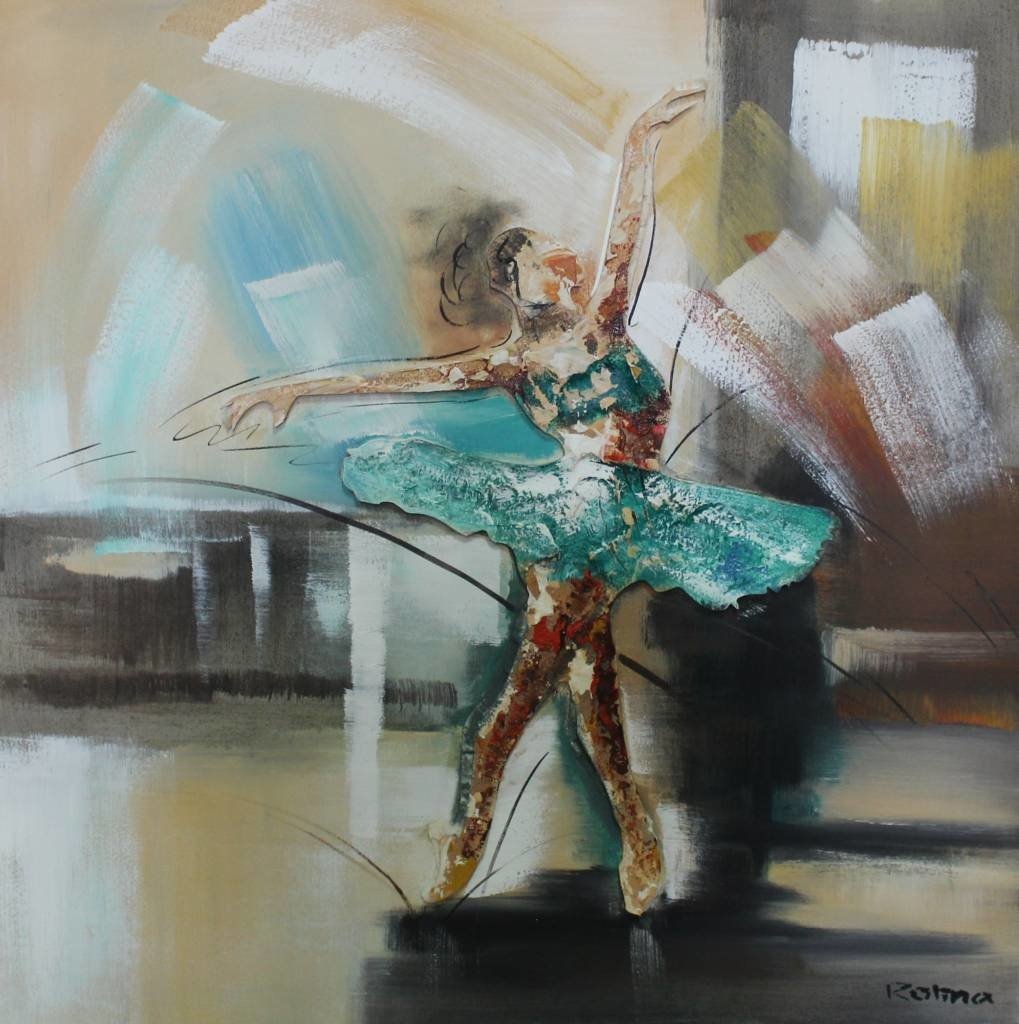 Handgeschilderd Schilderij - Ballerina in beweging - multikleur - 100x100cm Schilderij -Handgeschild Handgeschilderd Schilderij - Ballerina in beweging - multikleur - 100x100cm Schilderij -Handgeschild