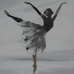 Schilderij -Handgeschilderd- Ballerina - zwart wit -  100x100cm Schilderij -Handgeschilderd- Ballerina - zwart wit -  100x100cm