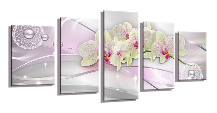 Schilderij - Orchidee Abstract, Roze, 200X100cm, 5luik afbeelding