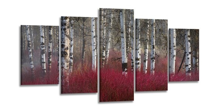 Schilderij - Berken, Rood, 200X100cm, 5luik