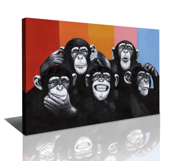Schilderij - Apen, Multi-gekleurd, 80X60cm, 1luik afbeelding