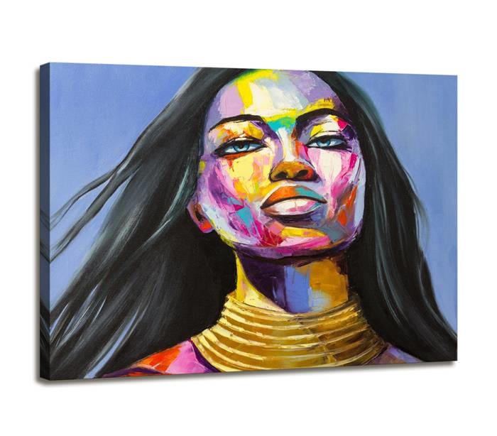 Schilderij - Vrouw Gezicht, Multi-gekleurd, 80X60cm, 1luik afbeelding