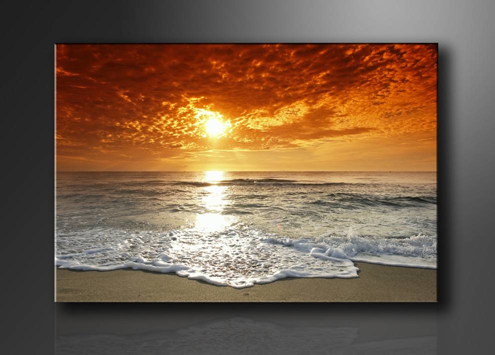 Schilderij - Strand Zee, Oranje, 80X60cm, 1luik afbeelding